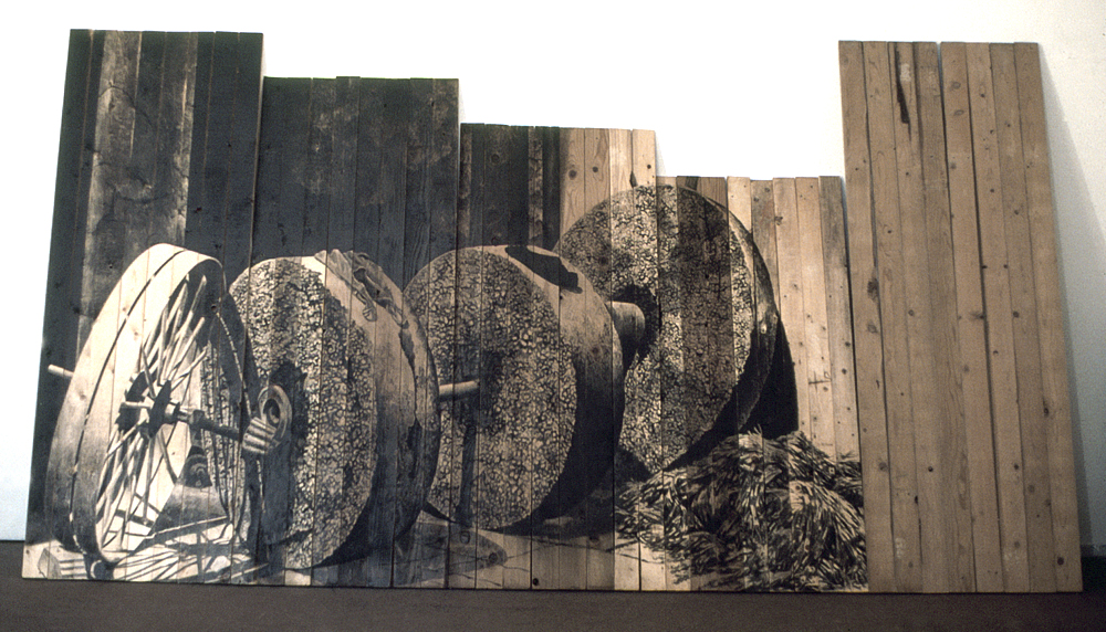 Drawings on Lumber - drawing by Harriet Feigenbaum